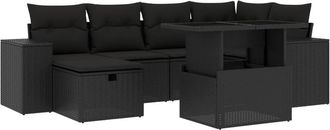 vidaXL Set De Sof&aacute;s De Jard&iacute;n 7 Pzas Con Cojines Rat&aacute;n Sint&eacute;tico Negro Vidaxl