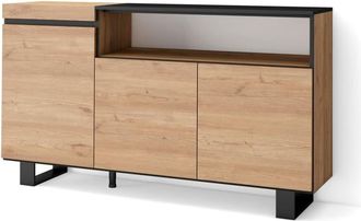 Skraut Home Aparador efecto madera roble y negro 150x35x87cm con patas