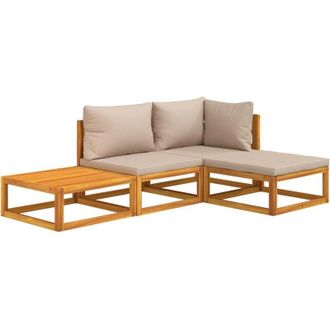 vidaXL Set Muebles De Jard&iacute;n 4 Pzas Madera Maciza Y Cojines Gris Taup&eacute; Vidaxl