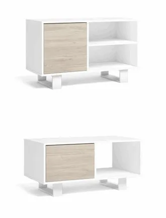 Skraut Home Skraut Home - Set Wind, Conjunto De Muebles De Sal&oacute;n/comedor Compuesto Por 1mueble Tv100 Y 1 Mesa De Centro, Color Blanco/roble, Patas Blancas, Mueble