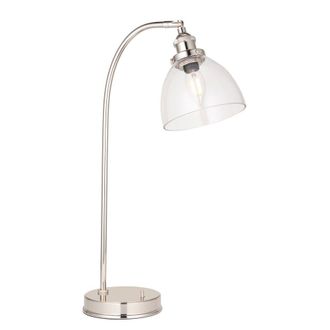 Loops Bright Nickel Table Lamp Task Light - Clear Glass Shade - Knurled Detailing in Metallics