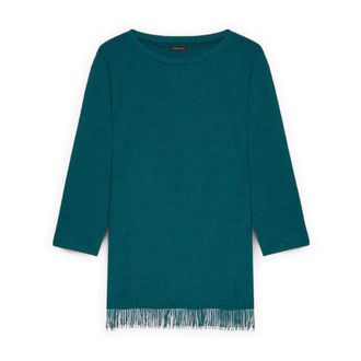 Fiorella Rubino Tops, Dames, Blauw, XS, Pailletten, Jersey T-shirt met pailletten en franjes