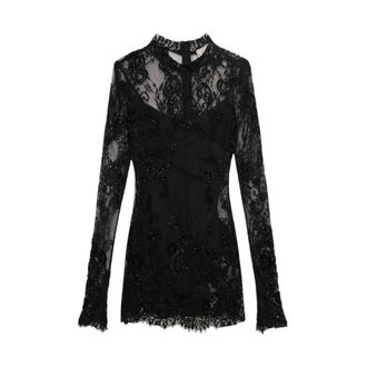 Blumarine Bloesem van kanten bloemen - Dames - Tops - Zwart - Maat: XS Zijde