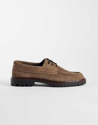 Noak Scarpe da barca di manifattura portoghese in camoscio beige con suola a carrarmato-Neutro