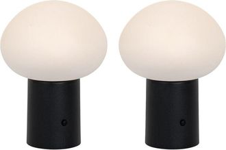 QAZQA Dise&ntilde;o Set De 2 L&aacute;mparas De Mesa Led Recargables Hongo Negro - Louise Pl&aacute;stico /aluminio Redonda Incluye Led Max. 1 X 3 Watt - Qazqa
