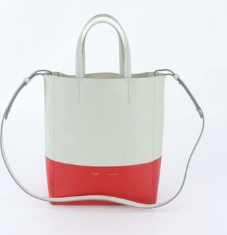 Celine Green Red Color Leather Handbag Shoulder Bag Tote Bag (Pre-Owned)