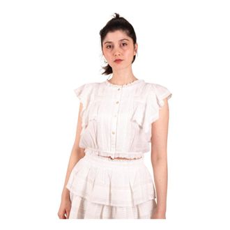 LoveShackFancy Blouses, female, White, M, Nora Top