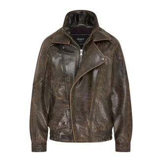 Infinity Leather Dames bruine koeienleren Biker Blouson Oversized Jas - Grote Bomber
