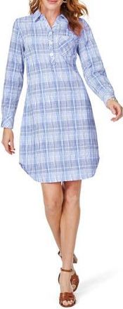 Foxcroft Delaney Plaid Long Sleeve Popover Shirtdress in Iris Bloom at Nordstrom Rack, Size 14