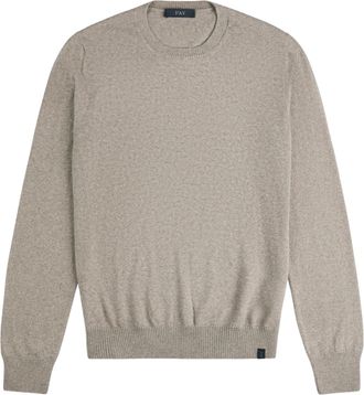 Fay Beige Fine-Knit Wool Sweater with Crew Neck and Ribbed Details
