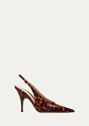 Gianvito Rossi 95mm Sofia Tortoiseshell Patent Leather Slingback Pumps