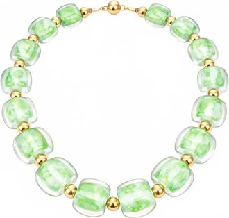 Gold & Honey Womens For Brunch Beaded Lucite Necklace In Green Marble