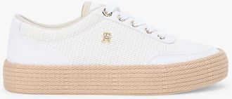 Tommy Hilfiger Womens Mixed-Texture Canvas Platform Sneaker - Beige - US 6.5 / EU 37