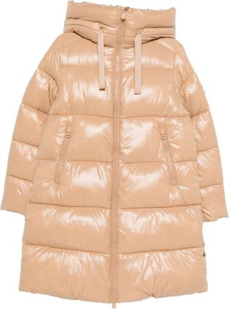 Save The Duck Beige Shiny Puffer Coat With Quilted Design