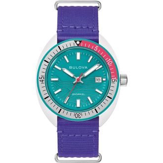 Bulova Snorkel Tide Ocean Material NATO Strap Watch, 41mm in Purple at Nordstrom