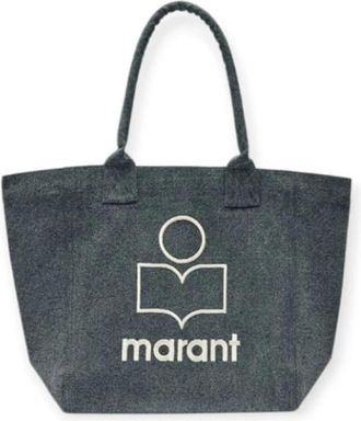 Isabel Marant Tassen, Dames, Zwart, ONE Size, Katoen, Canvas tote tas met geborduurd logo