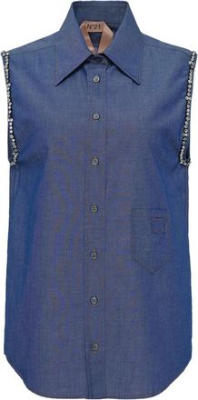 N°21 crystal-embellished sleeveless top - women - Cotton - S - Blue