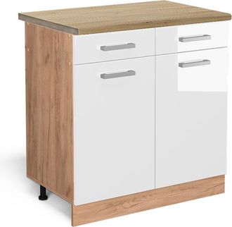 Vicco Mueble Bajo De Cocina R-line, Blanco Alto Brillo, 80 Cm, Et Roble