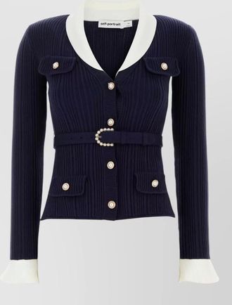 Self Portrait cashmere ribbed knit cardigan