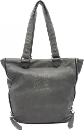 Loewe Gray Leather Handbag Tote Bag (Pre-Owned)