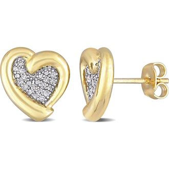 Delmar Yellow Plated Sterling Silver Pave Diamond Accent Heart Stud Earrings - 0.15 ctw in Gold at Nordstrom Rack