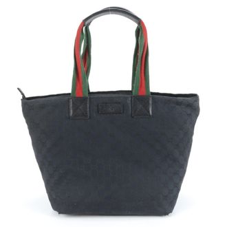 Gucci Black Leather Canvas Shoulder Bag Tote Bag (Pre-Owned)