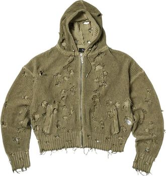 Thug Club Destroyed Knit Zip-Up Hoodie Green TC26KN0101