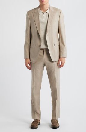 BOSS Huge Slim Fit Peak Lapel Wool Blend M&eacute;lange Suit in Light Beige at Nordstrom, Size 44 Regular