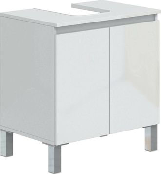 Dmora Mobile sottolavabo Rodna, Mobiletto da bagno, Contenitore porta lavabo, Armadio per lavandino, 60x40 h64 cm, Bianco lucido - Dmora
