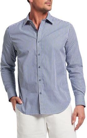 Robert Graham Greenwich Stripe Stretch Button-Up Shirt in Navy at Nordstrom Rack, Size Xxx-Large