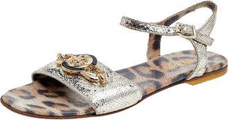 Roberto Cavalli Metallic Gold Leather Flat Sandals
