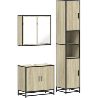 vidaXL Vidaxl - Set De Muebles De Ba&ntilde;o 3 Pzas Madera Contrachapada Roble Sonoma