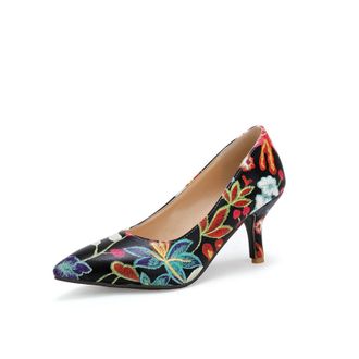Generic Womens Floral Embroidery Pointed Toe Pumps Slim High Heel Colorful Pattern Refined Upper Cushioned Insole Elegant Structured Silhouette,Black,7.5 UK