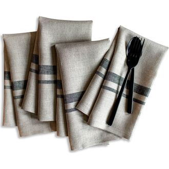 Solino Home Linen Dinner Napkins - French Stripe, 20 x 20 in Black And Natural at Nordstrom, Size Large