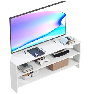 HOMCOM Corner TV Stand - TV Unit With Open Shelves For 47 Inch TV - White | TJ Hughes