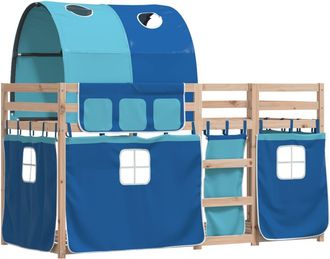 vidaXL Litera Con Cortinas Madera Maciza De Pino Azul 90x190 Cm Vidaxl