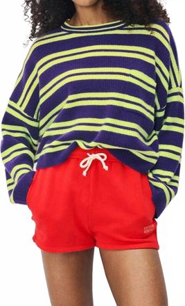 American Vintage Raxow Crew Sweater In Violet Yellow Stripe