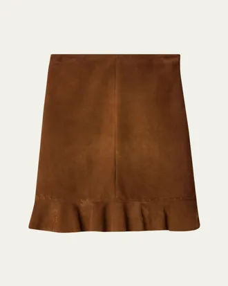 Miu Miu Waxed Suede Ruffle Skirt