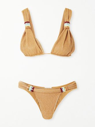 Os&eacute;ree Bikini A Triangolo Metallizzato Con Decorazioni Lumi&egrave;re - Oro