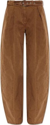 Blumarine Losvallende broek met riem - Dames - Wijde Broeken - Bruin - 2XS - Katoen - Broeken