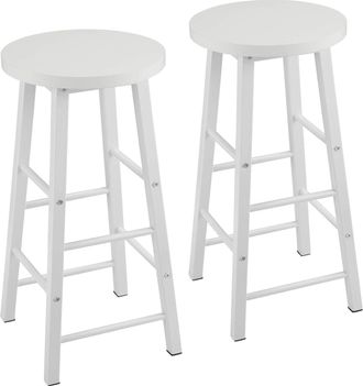 Woltu Woltu 2x Taburete De Bar Muebles Cocina Silla De Comedor Taburete Alto Para Salon Cocina Estructura De Metal Mdf Blanco