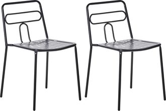 Beliani Conjunto De 2 Sillas De Jard&iacute;n De Metal Apilables Para Exteriores Negro Agerola