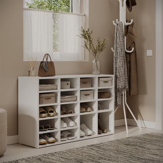 Vicco Armario Para Zapatos Lysander, Blanco, 104.2 X 65.5 Cm Con 18 Compartimentos Abiertos, Vicco