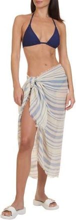 Vince Variegated Stripe Cotton Fringe Scarf in Azure Gem at Nordstrom Rack