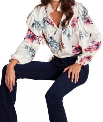 Bishop + Young Thea Ruffle Floral Blouse In White