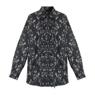 R13 Shirts, female, Black, Size: M Shredded Seam Ruffle Shirt