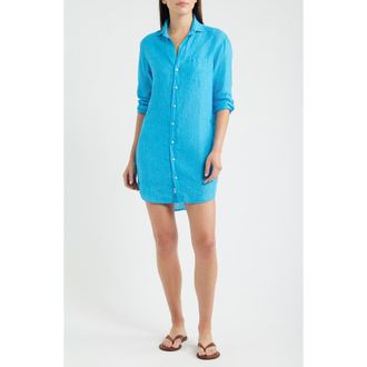 Frank & Eileen Mary Classic Long Sleeve Linen Shirtdress in Turquoise Linen at Nordstrom, Size X-Small