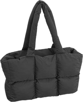 Generic Trendy Womens Padded Quilted Shoulder Bag - Large Capacity Soft Cloud Tote for Commuting(Black)