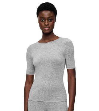 Triumph T-Shirt TRIUMPH Beauty Layers SSL Top Wool, Damen, Gr. XL, grau (medium grau melange), Single Jersey, Obermaterial: 100% Wolle, h&uuml;ftlang, Rundhals, Sh