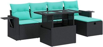 vidaXL 6 Piece Garden Sofa Set with Cushions Grey Poly Rattan Acacia vidaXL